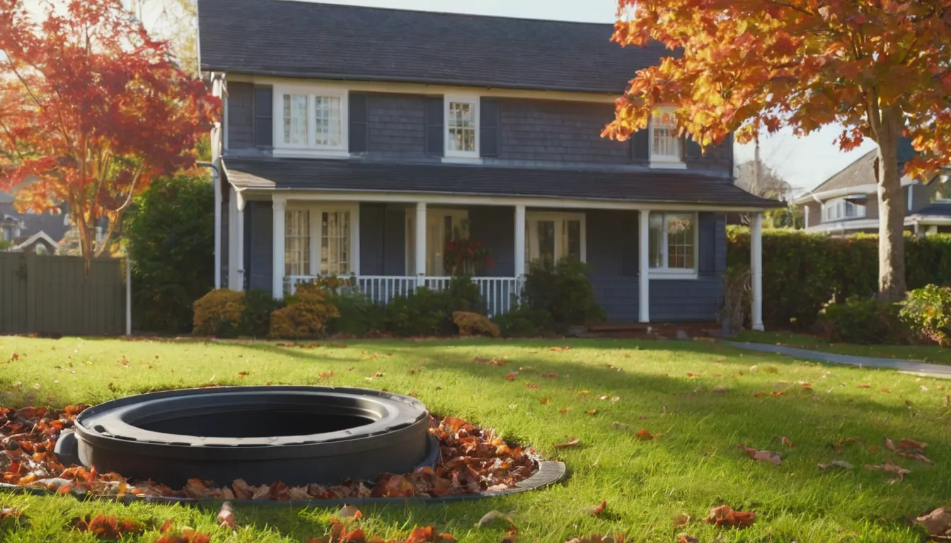 A septic service provider checking a tank lid in a yard in Manassas Park